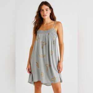 Grade & Gather Gray Smocked Babydoll Mini Dress Floral Print Sleeveless Small